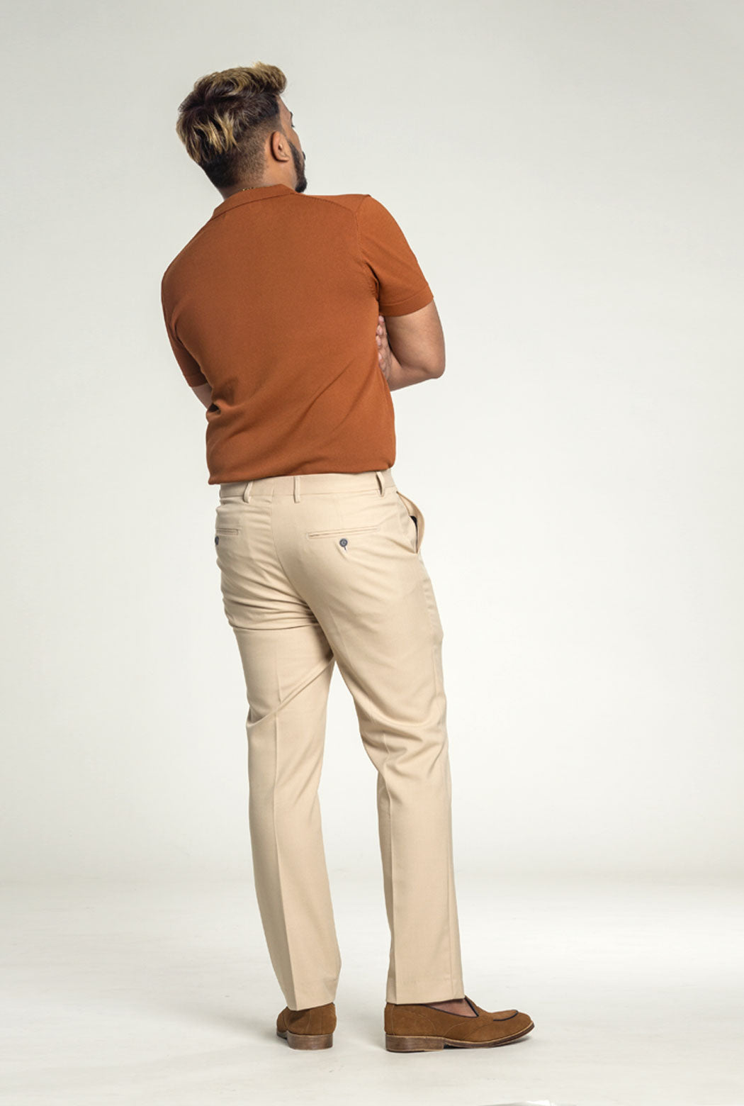 Knit Polo Shirt - Cinnamon Brown Open Collar