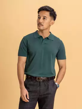 Knit Polo Shirt - Open Collar - Emerald Green