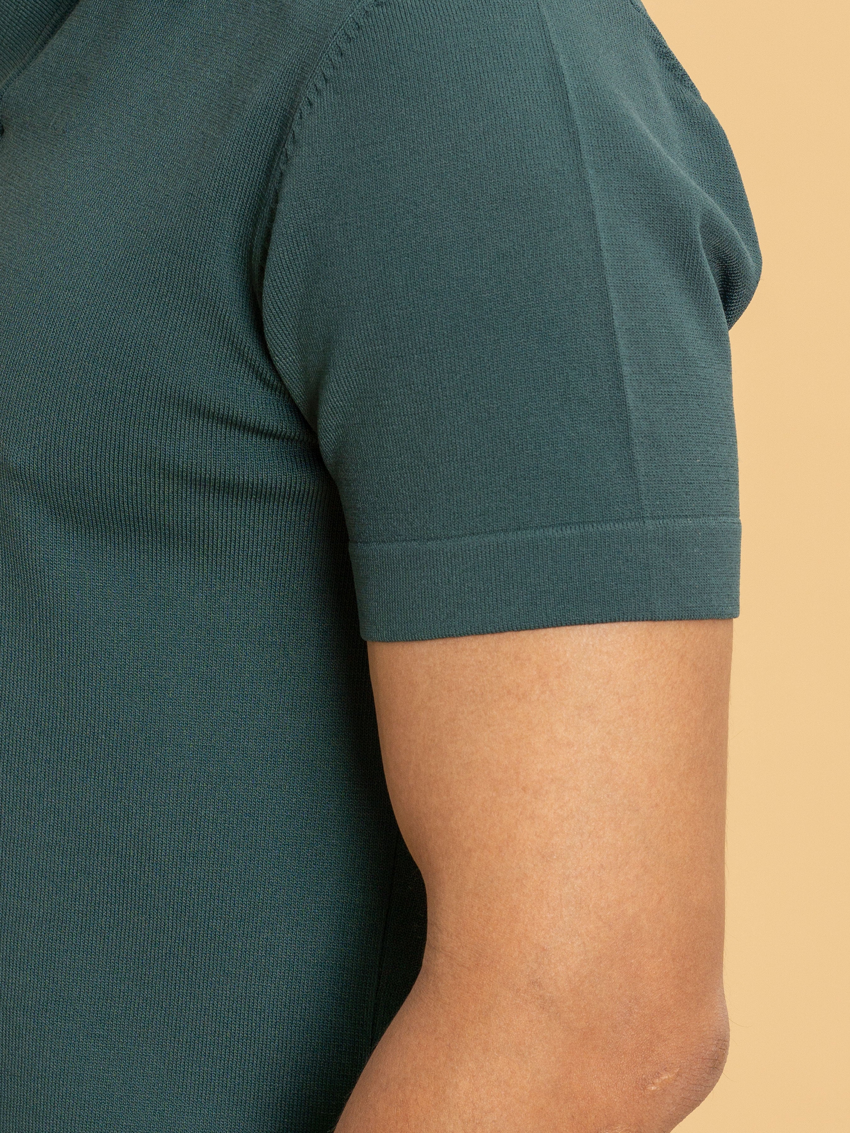 Knit Polo Shirt - Open Collar - Emerald Green