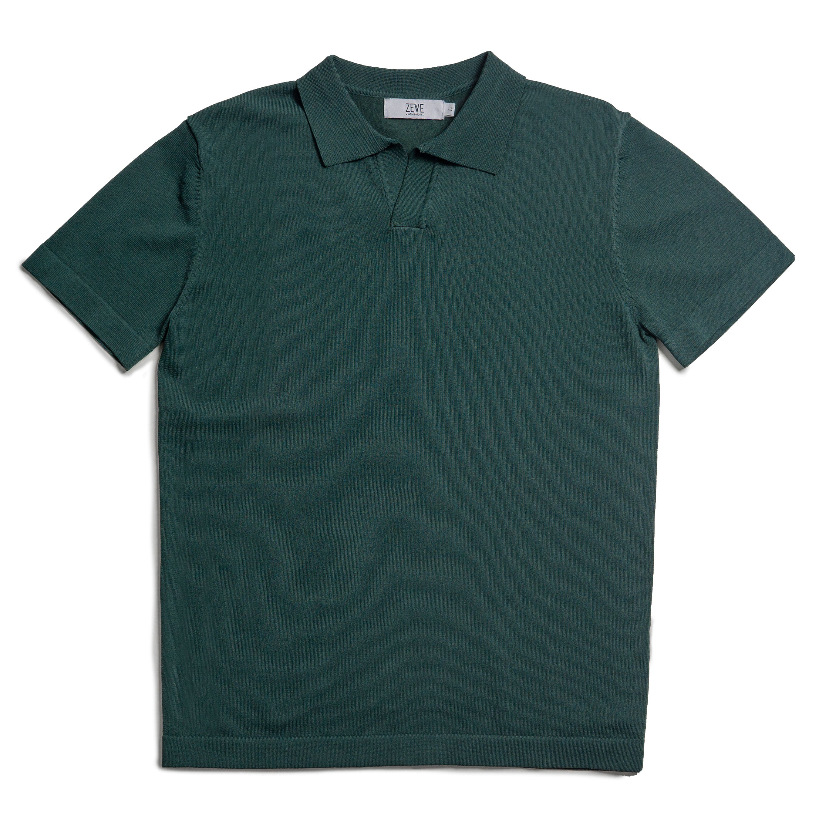 Knit Polo Shirt - Open Collar - Emerald Green