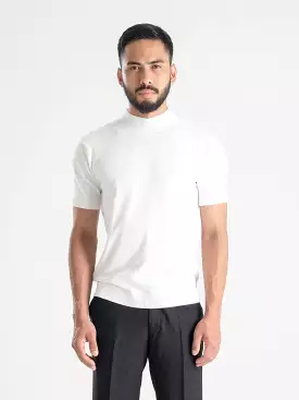 Knit Tee with Ribbed Collar - Pure White.