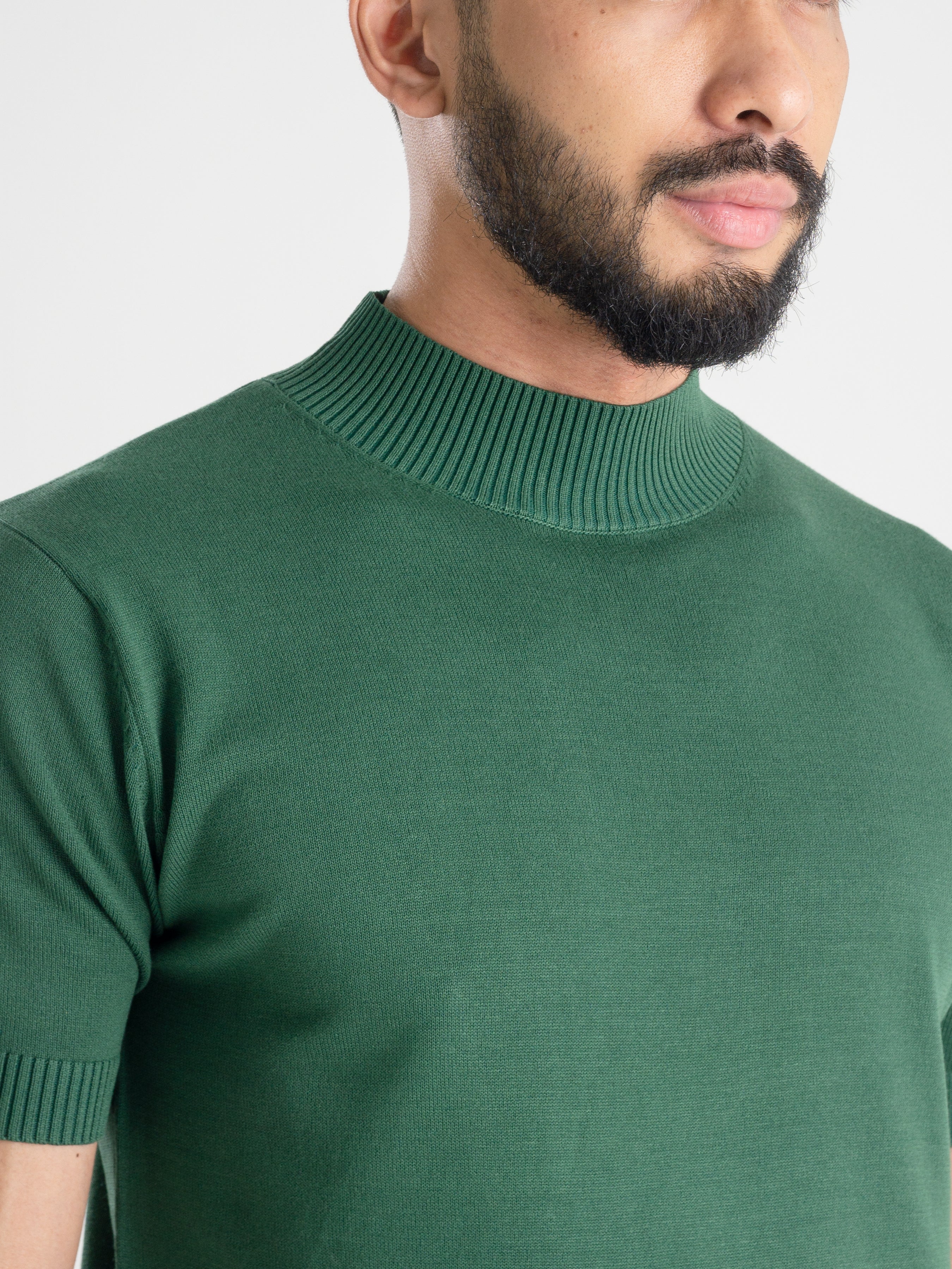 Knit Top Ribbed Collar - Emerald Green