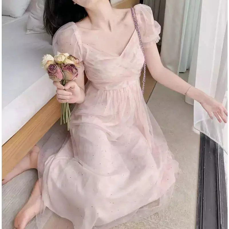 Lace Chiffon Fairy Dress - Puff Sleeve Cute Summer Dress MK16912