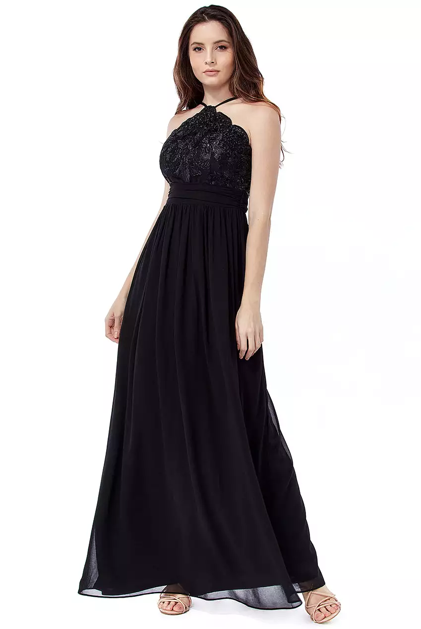 Lace Halter Neck Chiffon Skirt Dress by Goddiva