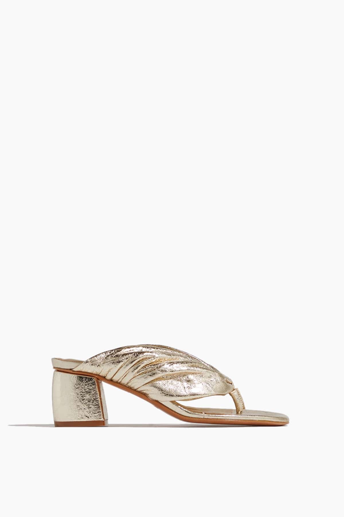 Laminated Leather Silver Heeled Thong Sandals - Shop Now