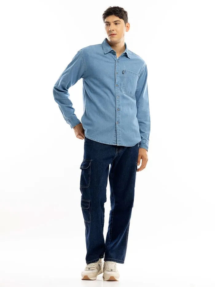 Light Blue Denim Shirt with Contrast Stitch for Men Online in India -Beyoung