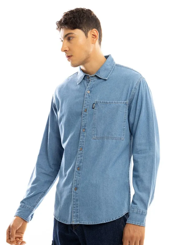 Light Blue Denim Shirt with Contrast Stitch for Men Online in India -Beyoung