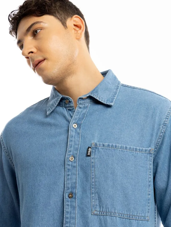 Light Blue Denim Shirt with Contrast Stitch for Men Online in India -Beyoung