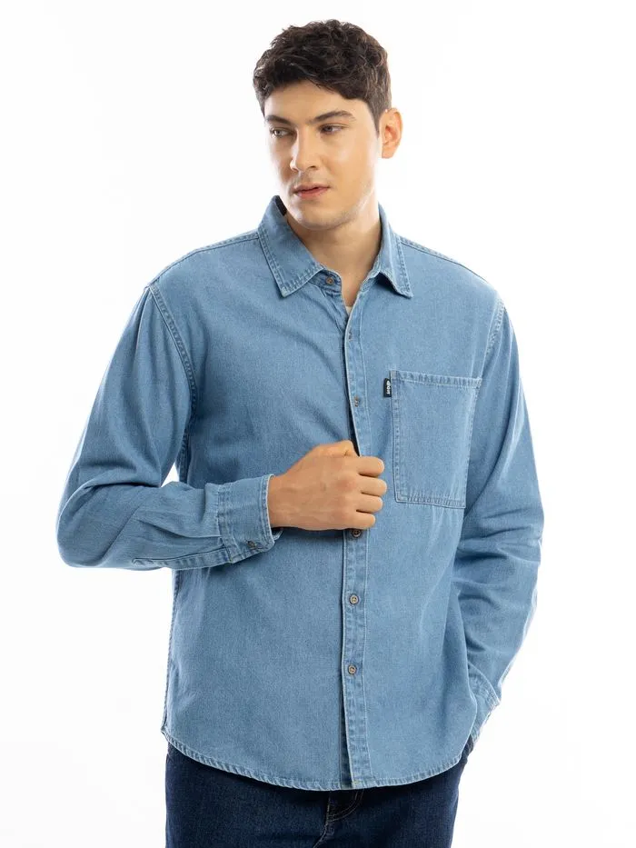 Light Blue Denim Shirt with Contrast Stitch for Men Online in India -Beyoung