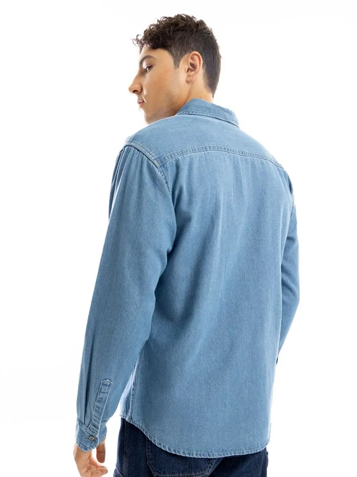 Light Blue Denim Shirt with Contrast Stitch for Men Online in India -Beyoung