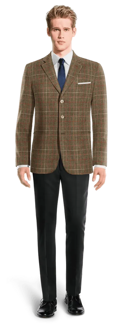 Limited edition 3-button brown tweed Prince of Wales blazer