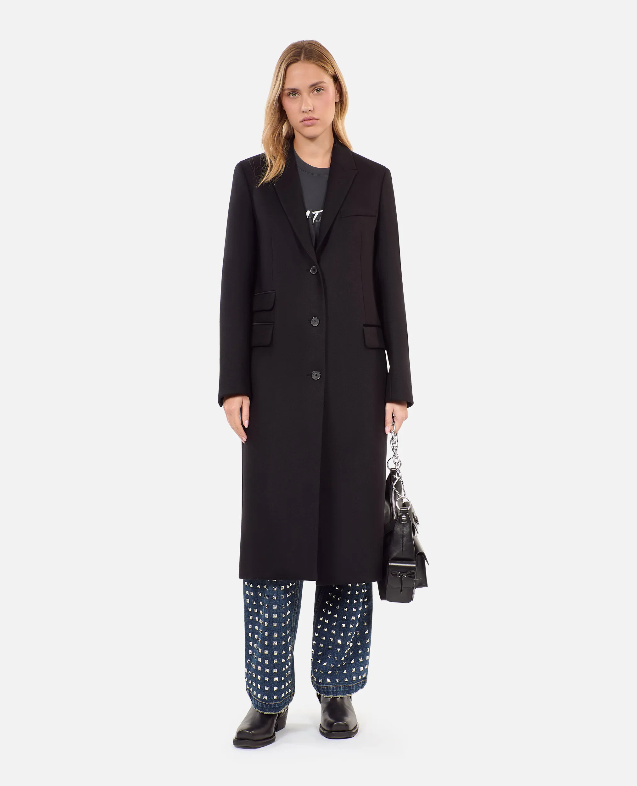 Black wool blend long coat