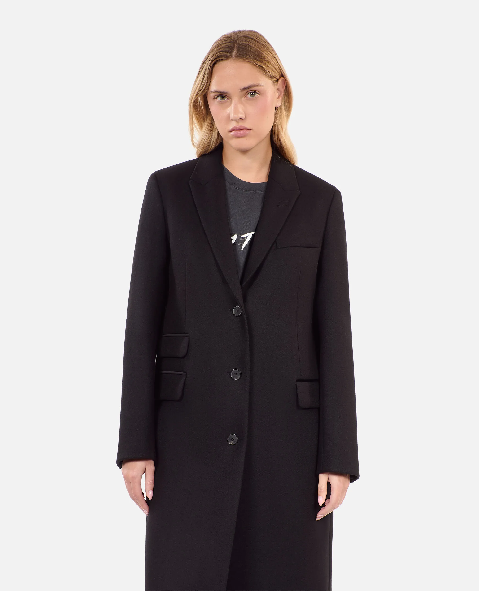 Black wool blend long coat