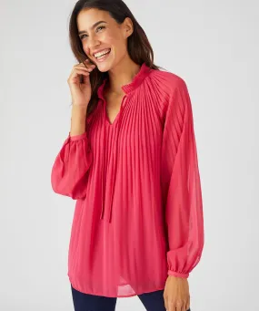 Long Sleeve Pleated Blouse Women's Fashion