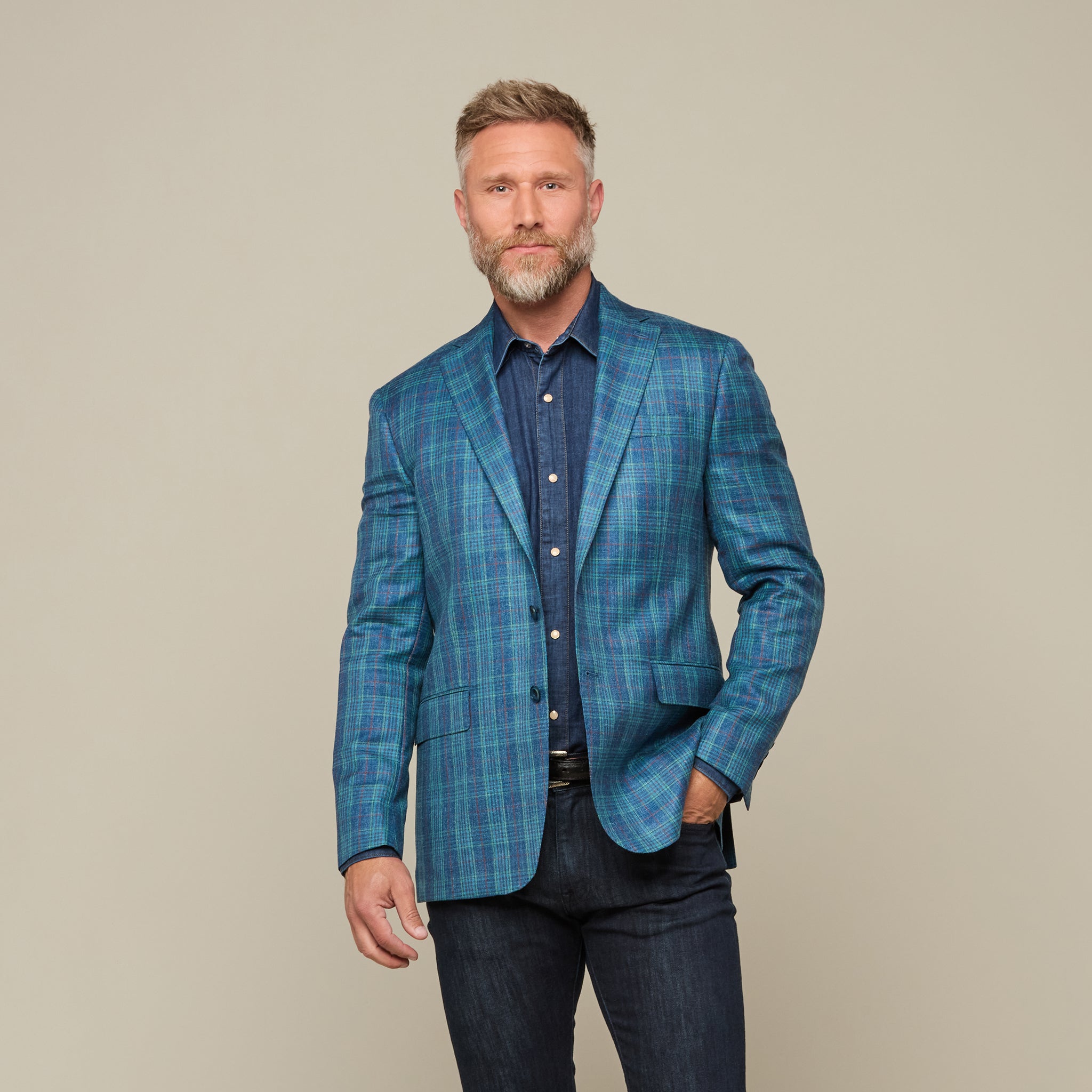 Lucchese Sport Coat - Blue Green Red Plaid