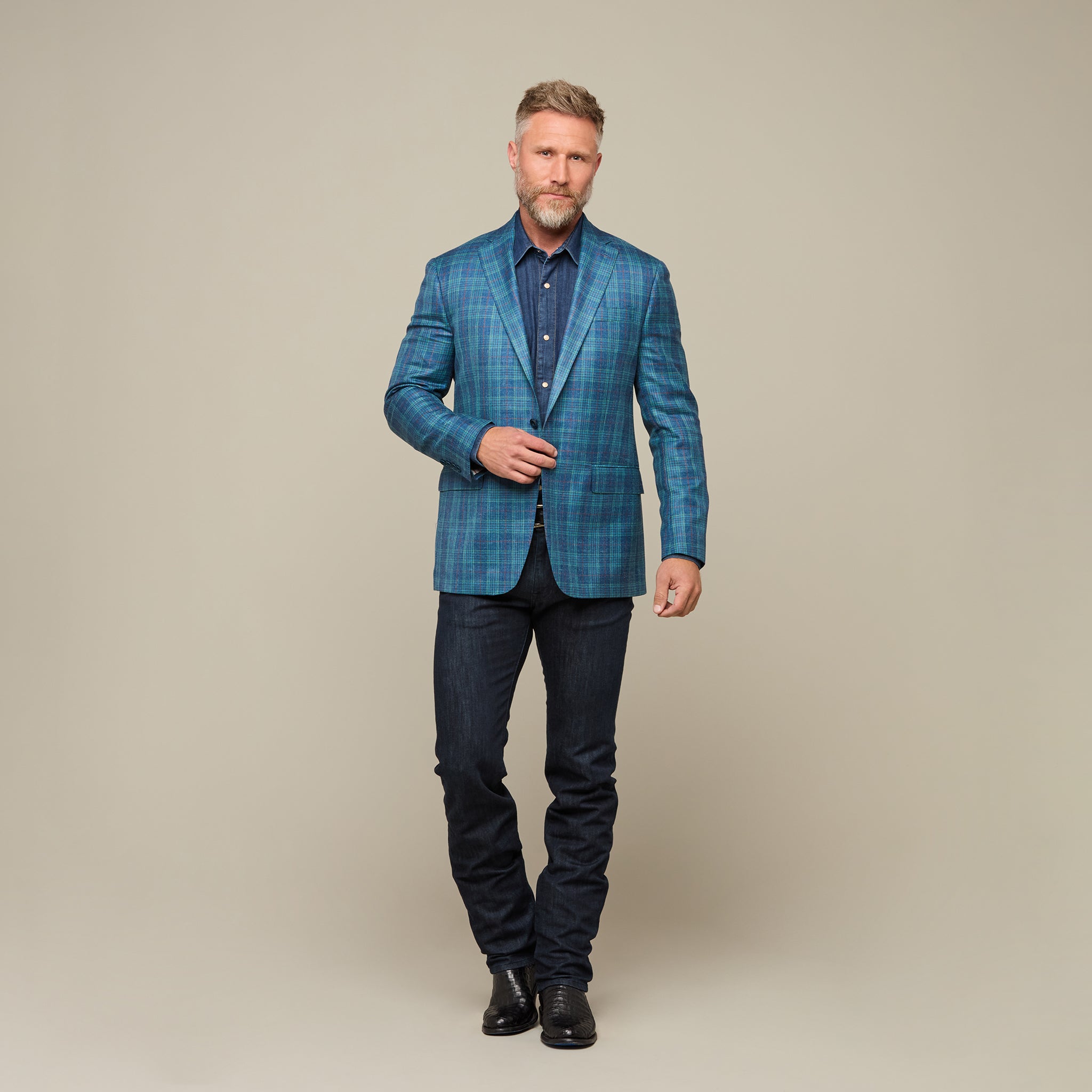 Lucchese Sport Coat - Blue Green Red Plaid