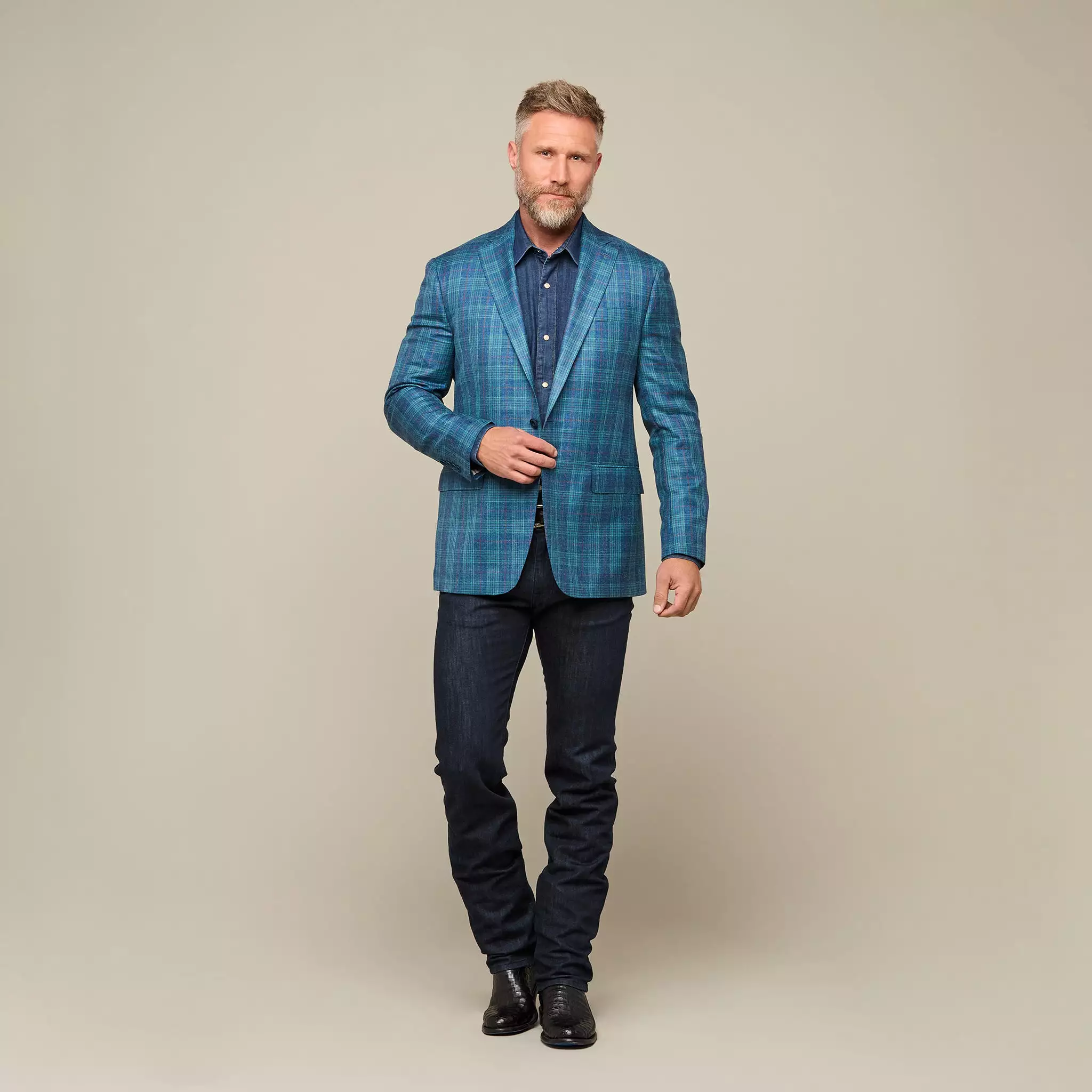 Lucchese Sport Coat: Blue Green Red Plaid