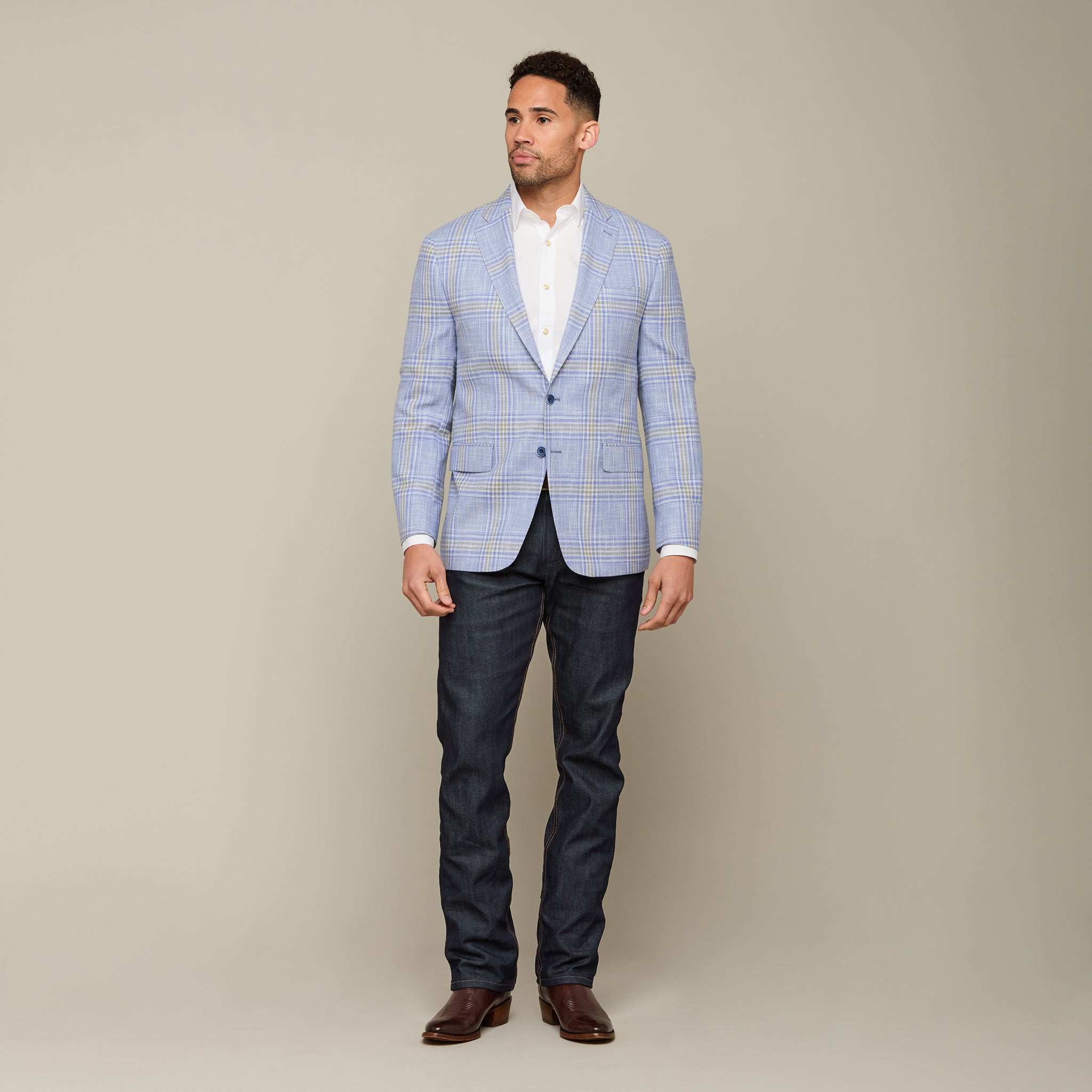 Lucchese Sport Coat - Light Blue Grey White