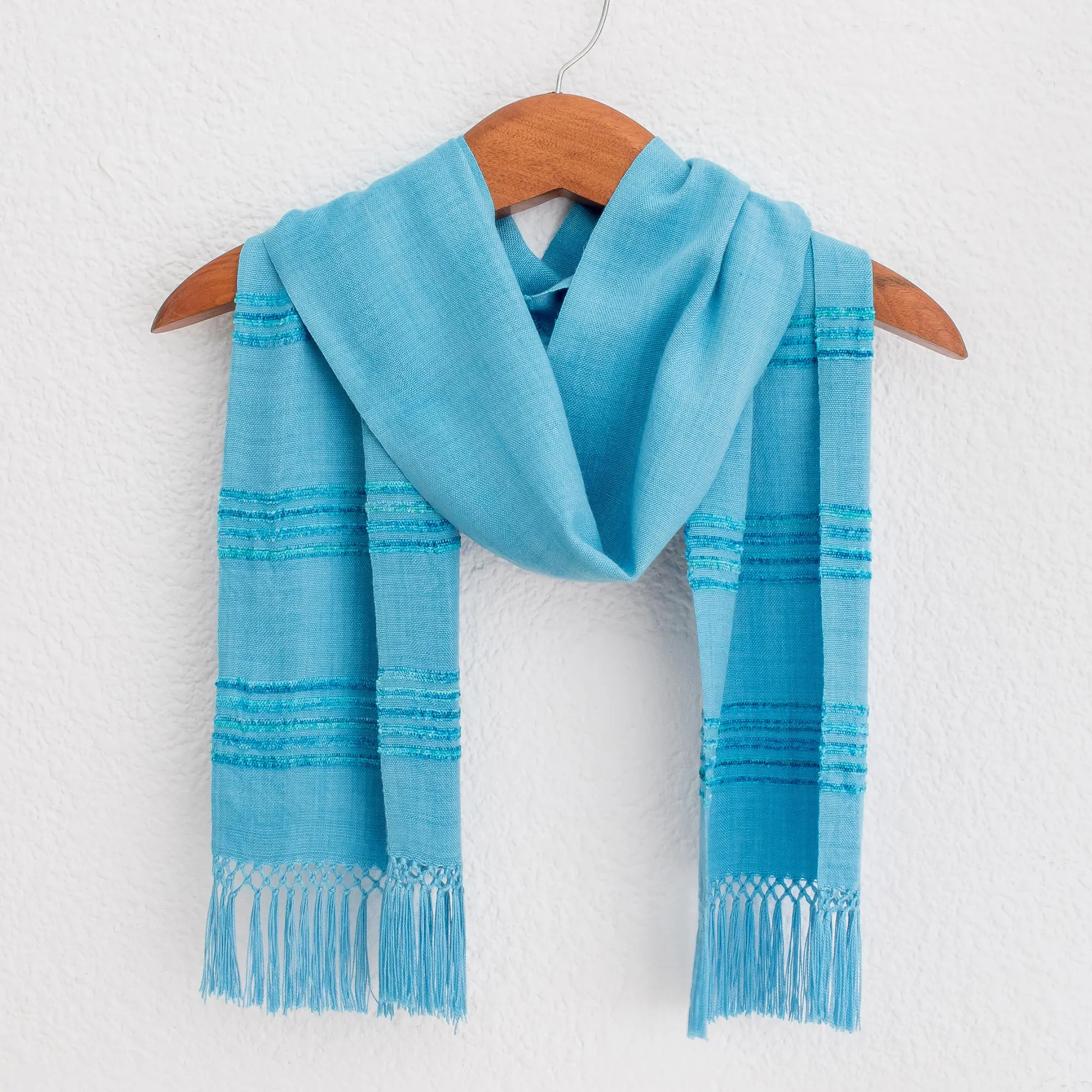 Maya Sky Blue Turquoise Scarf - Handwoven Rayon Fiber