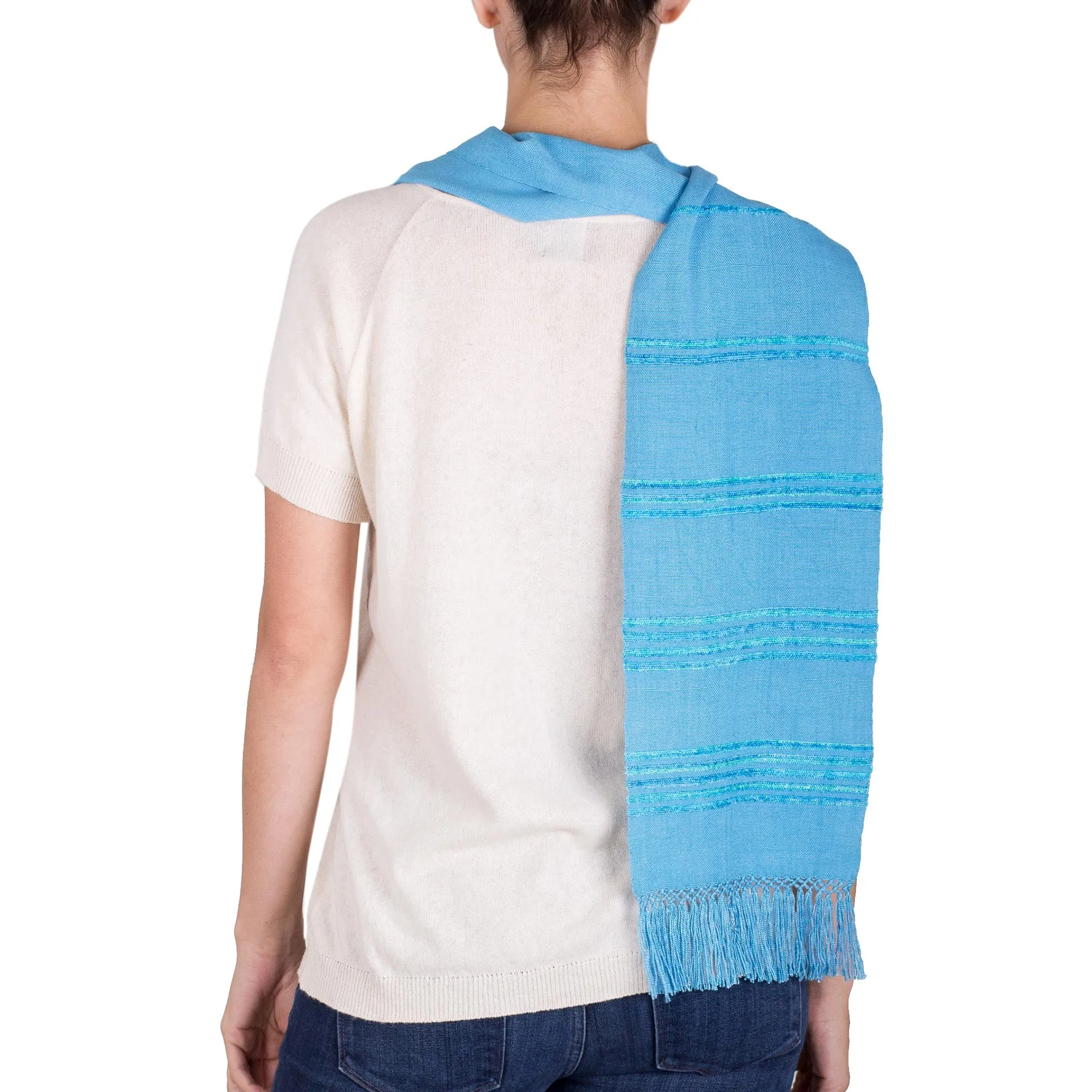 Maya Sky Blue Turquoise Scarf - Handwoven Rayon Fiber