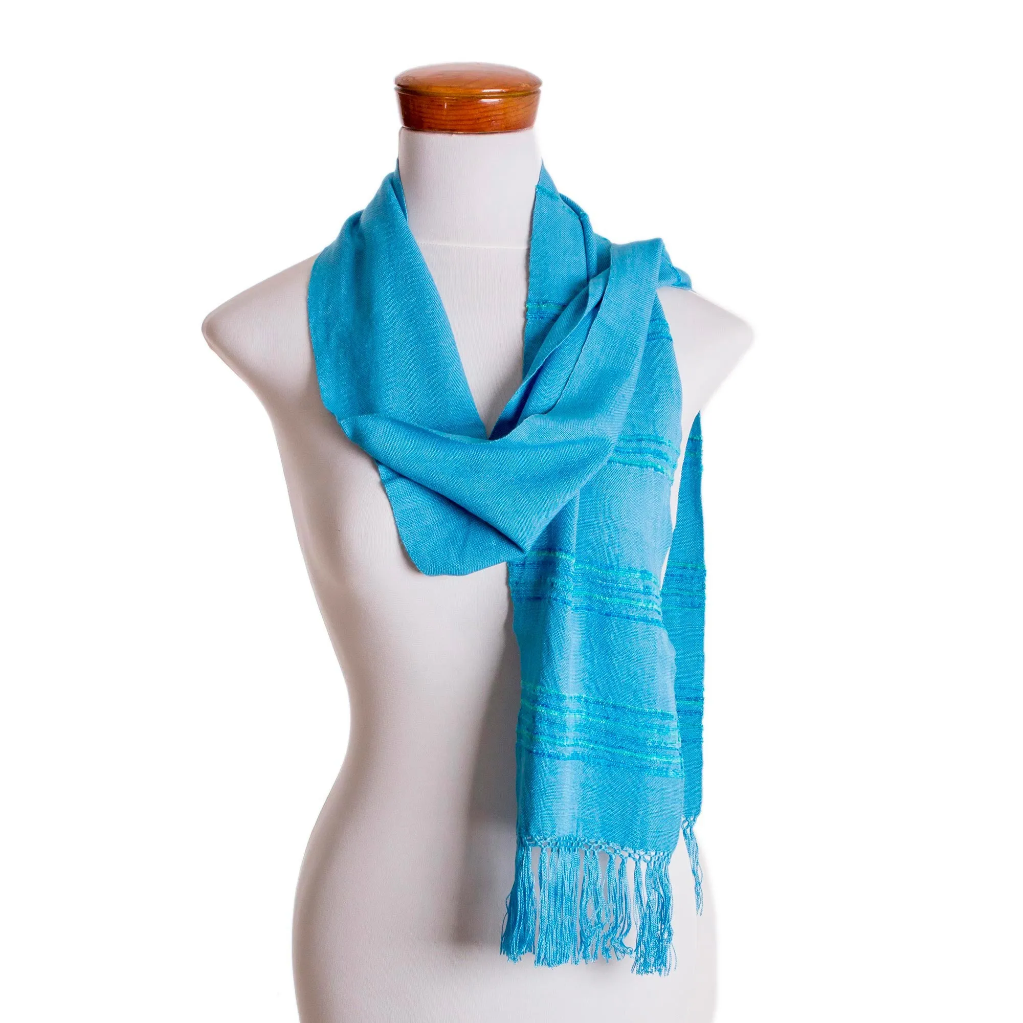 Maya Sky Blue Turquoise Scarf - Handwoven Rayon Fiber