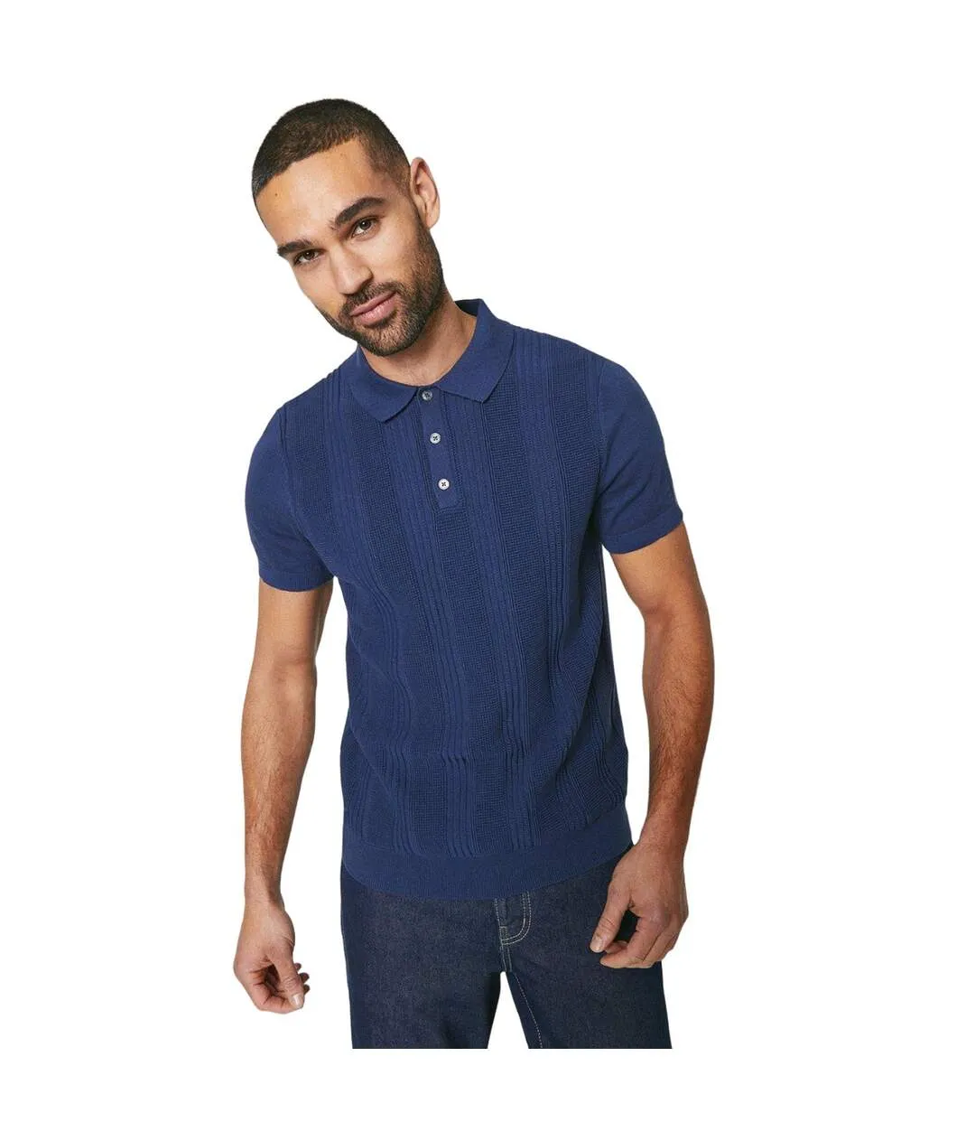 Blue Burton Mens Open Stitch Knitted Polo Shirt