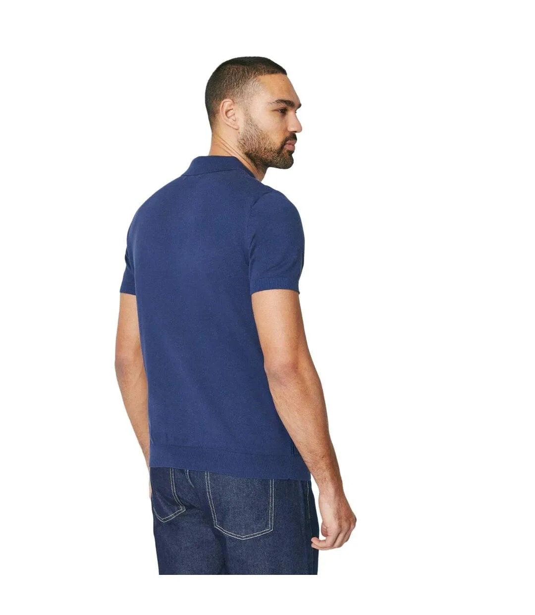 Blue Burton Mens Open Stitch Knitted Polo Shirt