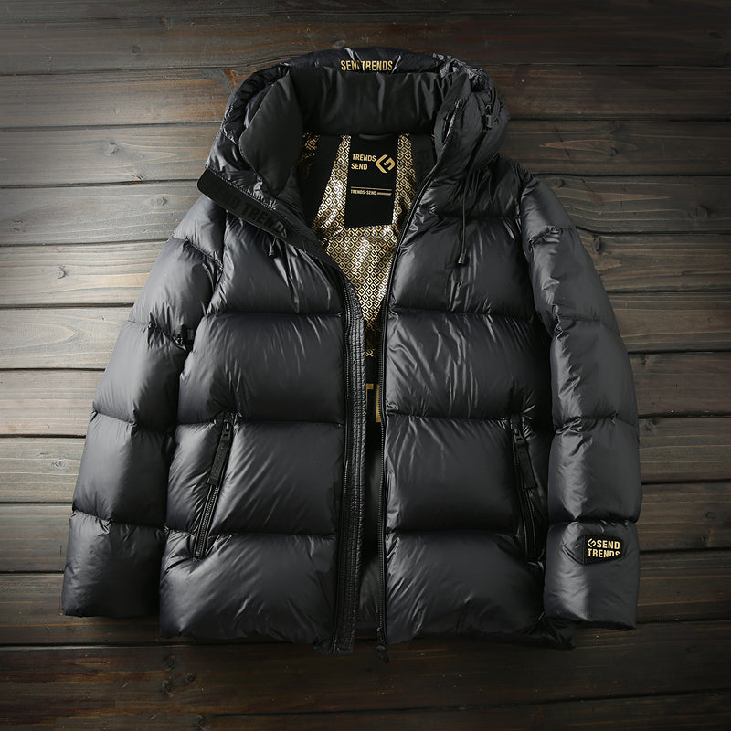 Mens Real Goose Down Jacket - 90% Down - Warm Hooded Short Coat - Shop Now