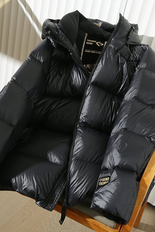 Mens Real Goose Down Jacket - 90% Down - Warm Hooded Short Coat - Shop Now