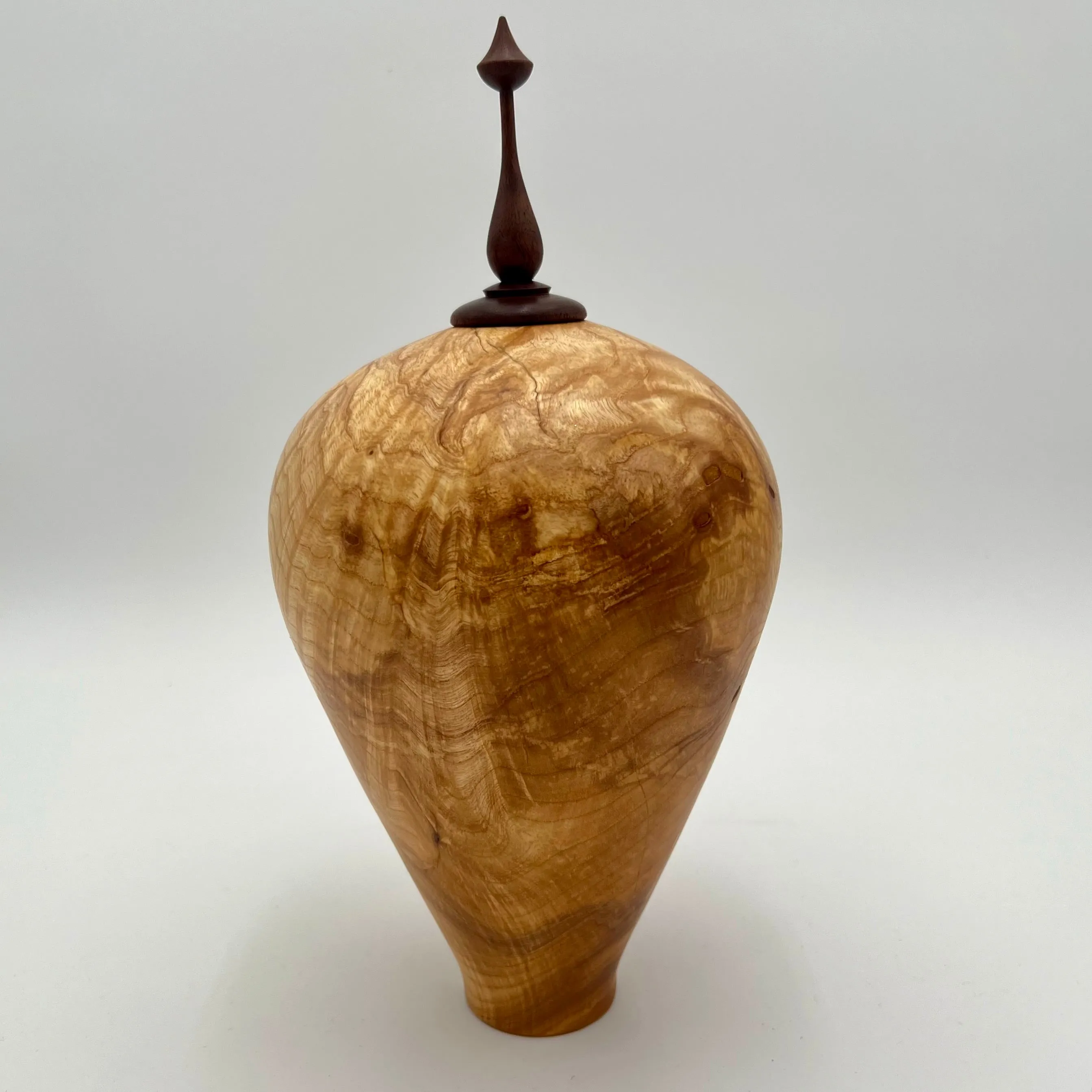 Meyer Wood Studio Carved Wooden Urn Hollow Form Walnut Finial Cap Ash Burl #7-24