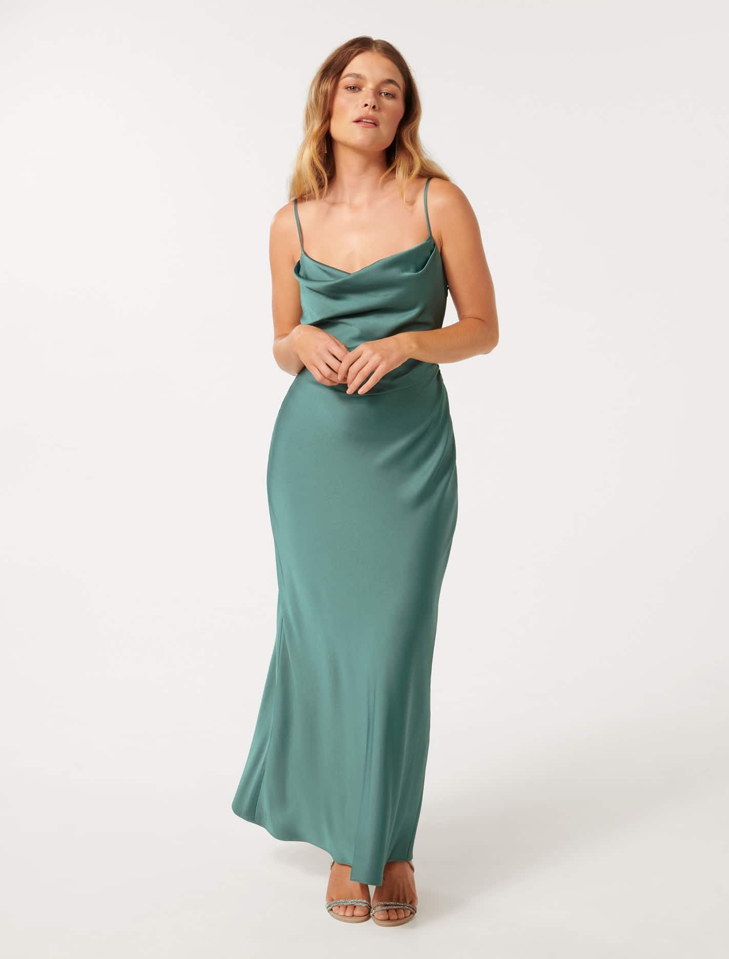 Mia Petite Satin Boat Neck Maxi Dress