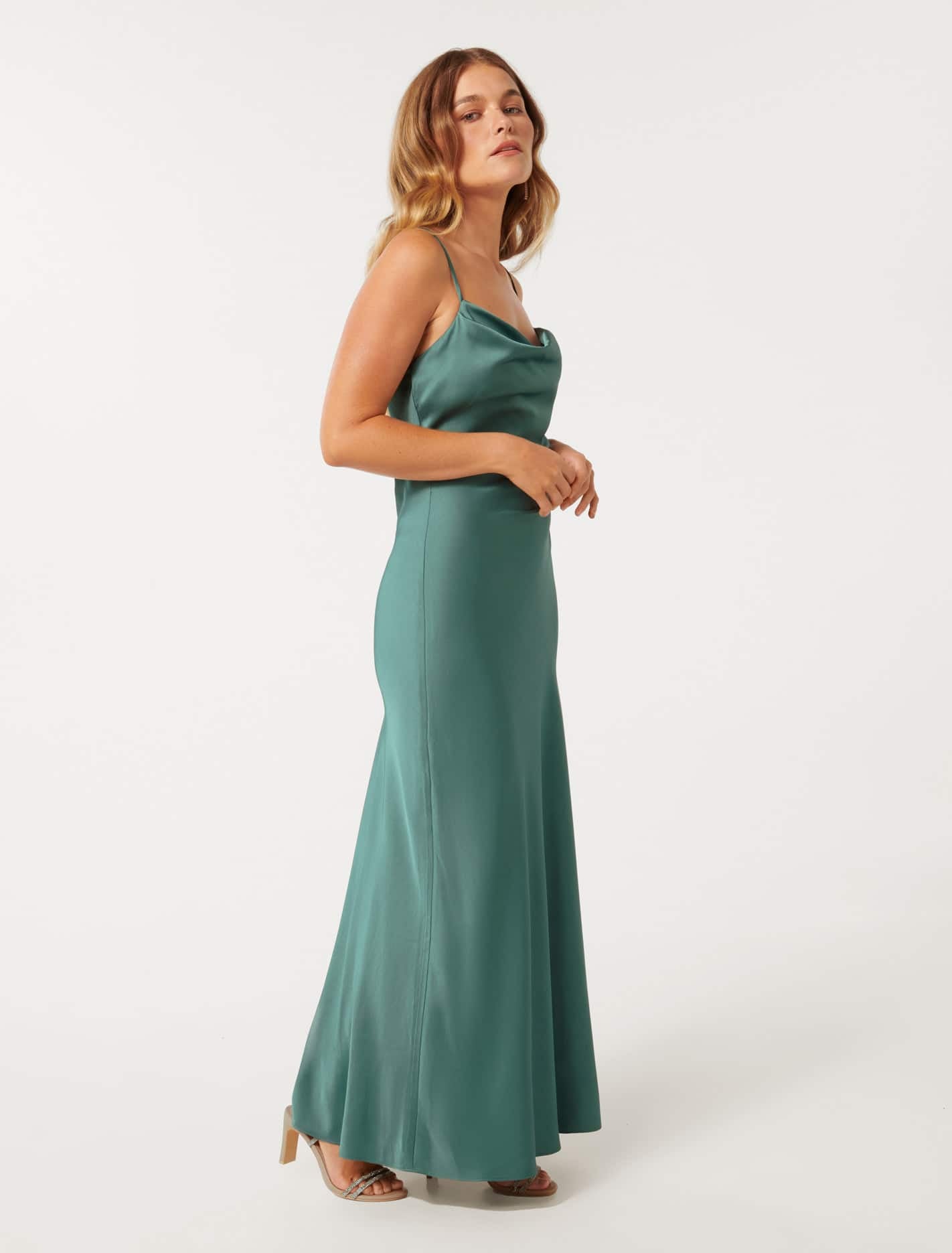 Mia Petite Satin Boat Neck Maxi Dress