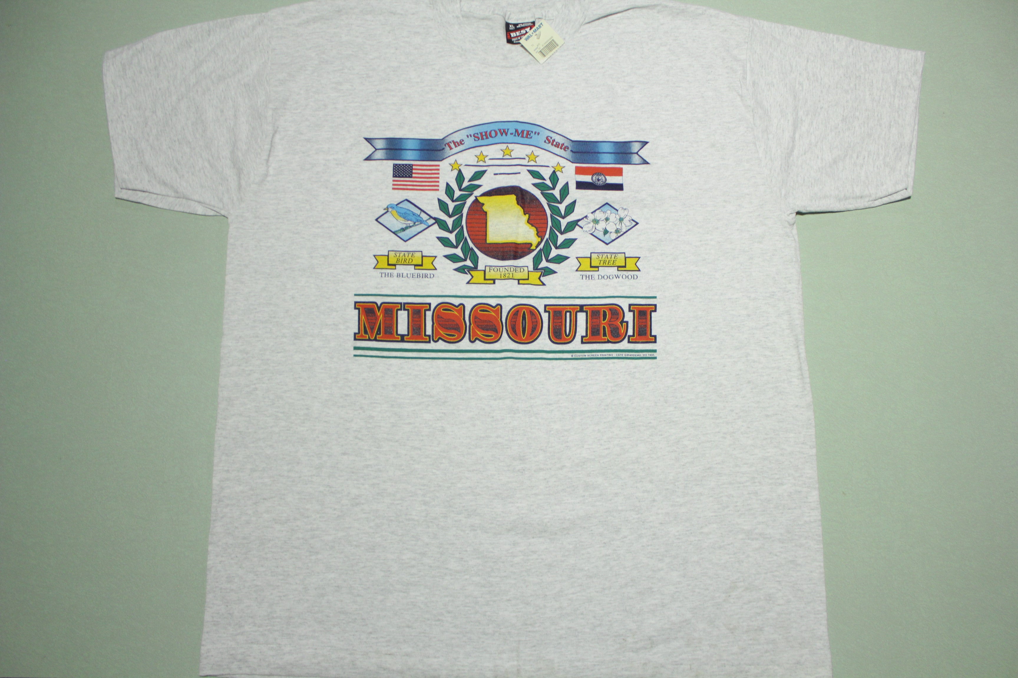 Missouri Vintage 1995 T-Shirt - Striped Single Stitch - Show Me State USA Tourist