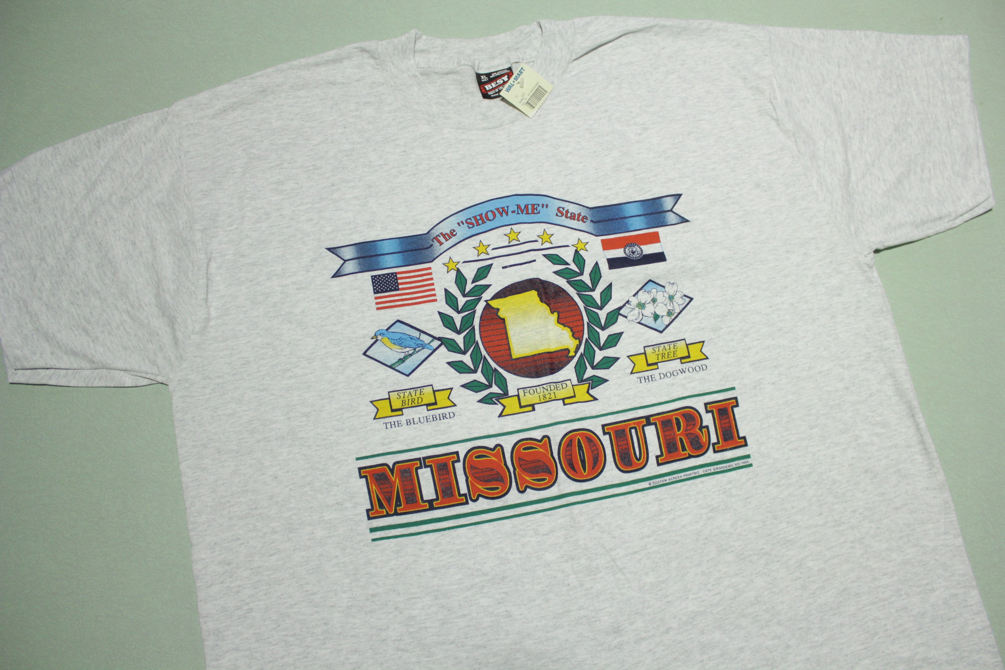 Missouri Vintage 1995 T-Shirt - Striped Single Stitch - Show Me State USA Tourist