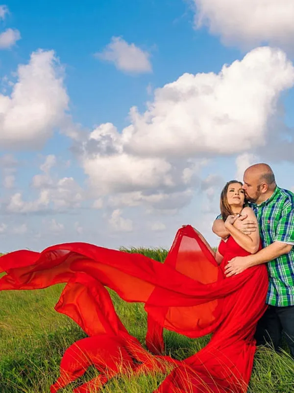 Pregnant Maxi Dress with Lace Bandeau and Chiffon Flowy Design