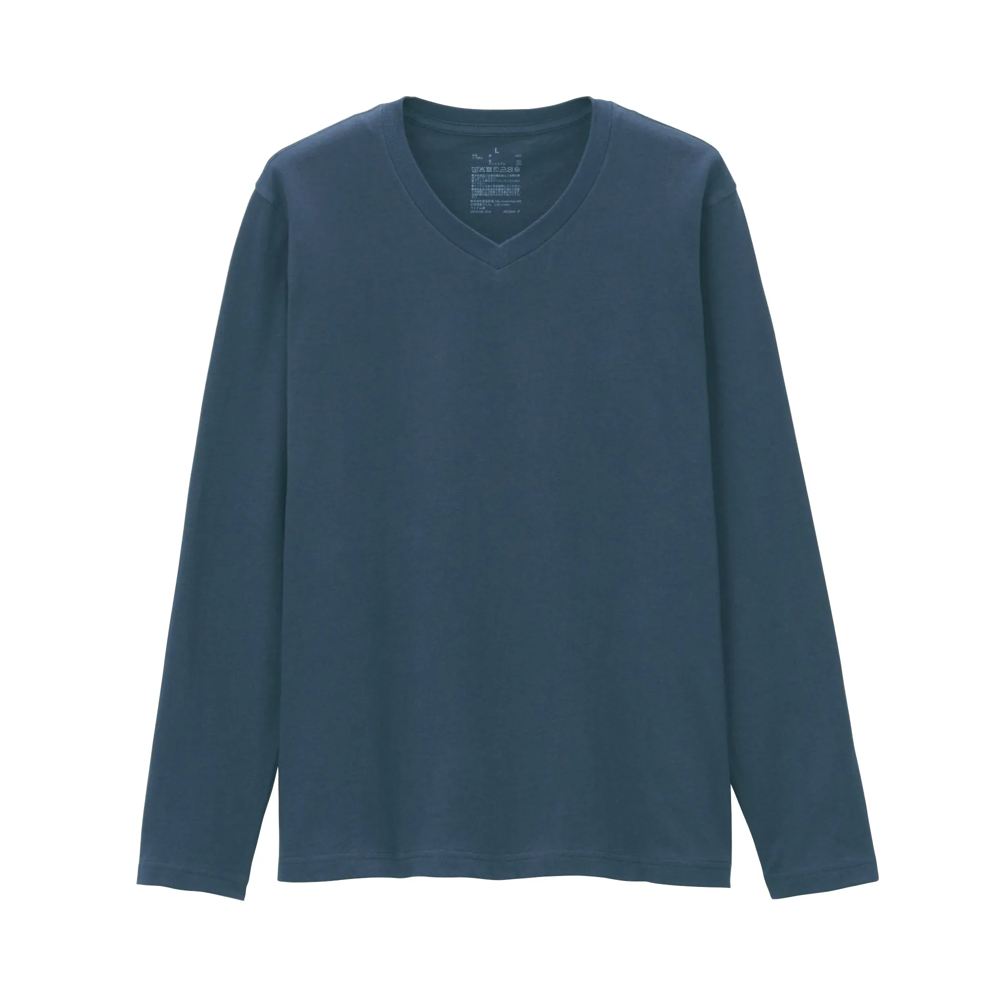 MUJI Mens Indian Cotton Jersey Stitch V-Neck Long-Sleeve T-Shirt