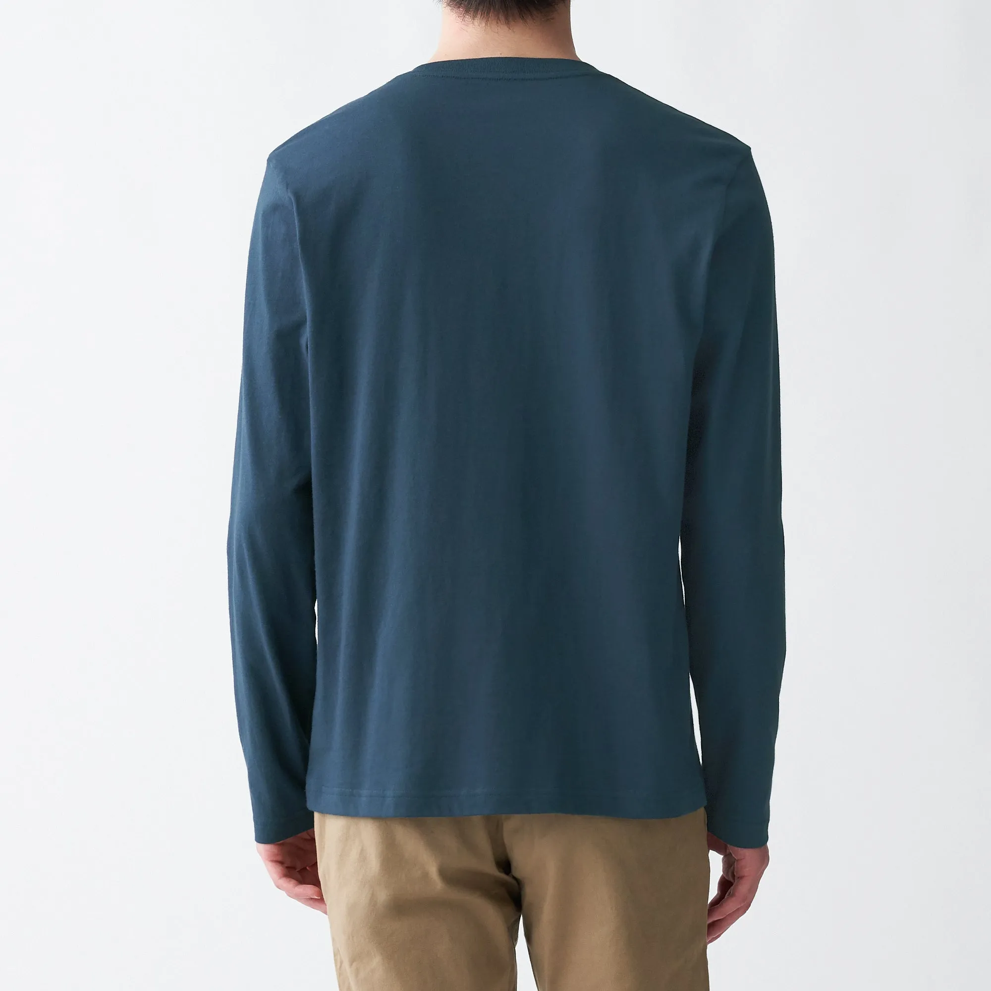 MUJI Mens Indian Cotton Jersey Stitch V-Neck Long-Sleeve T-Shirt