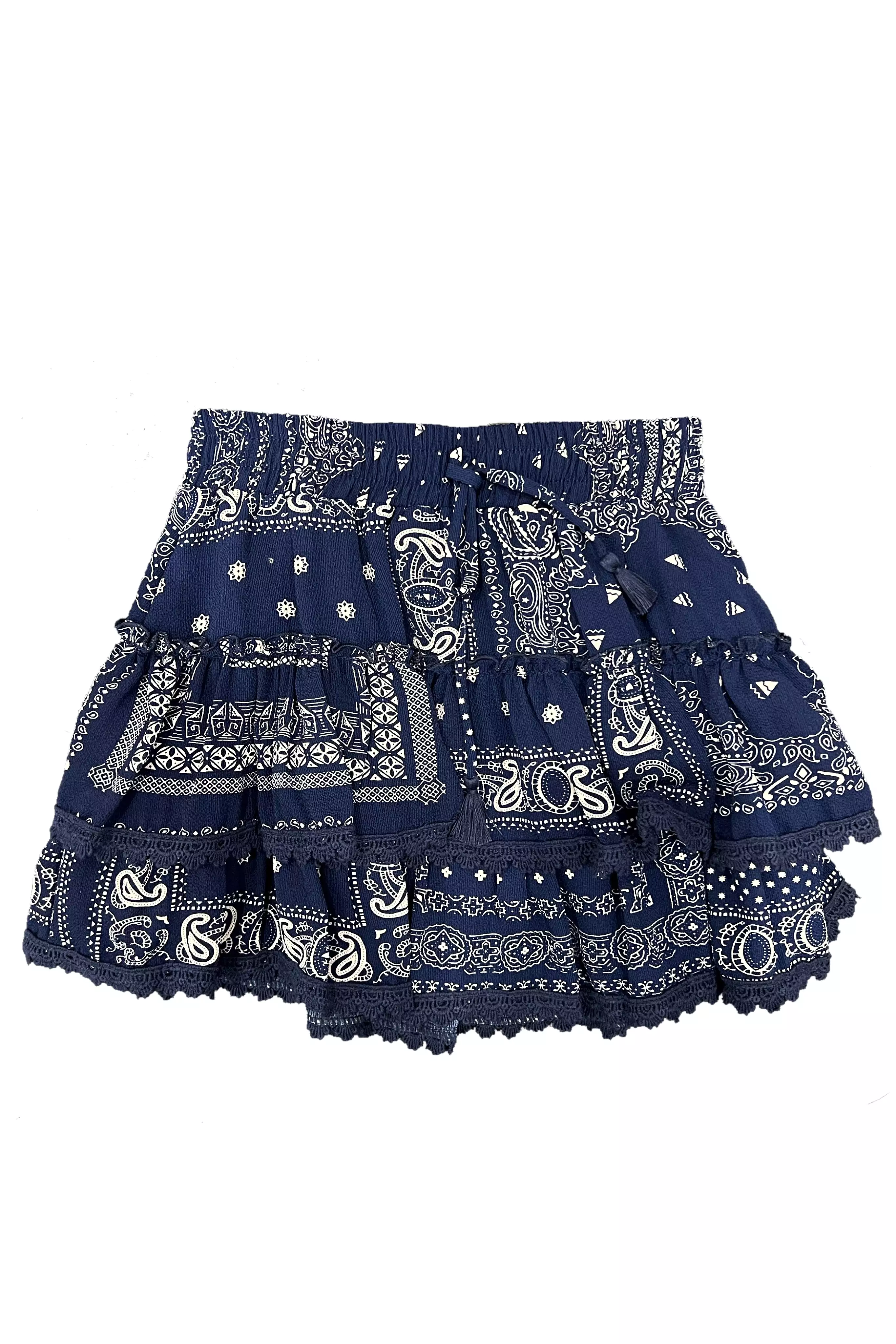 Navy Chiffon Lace Ruffle Skirt