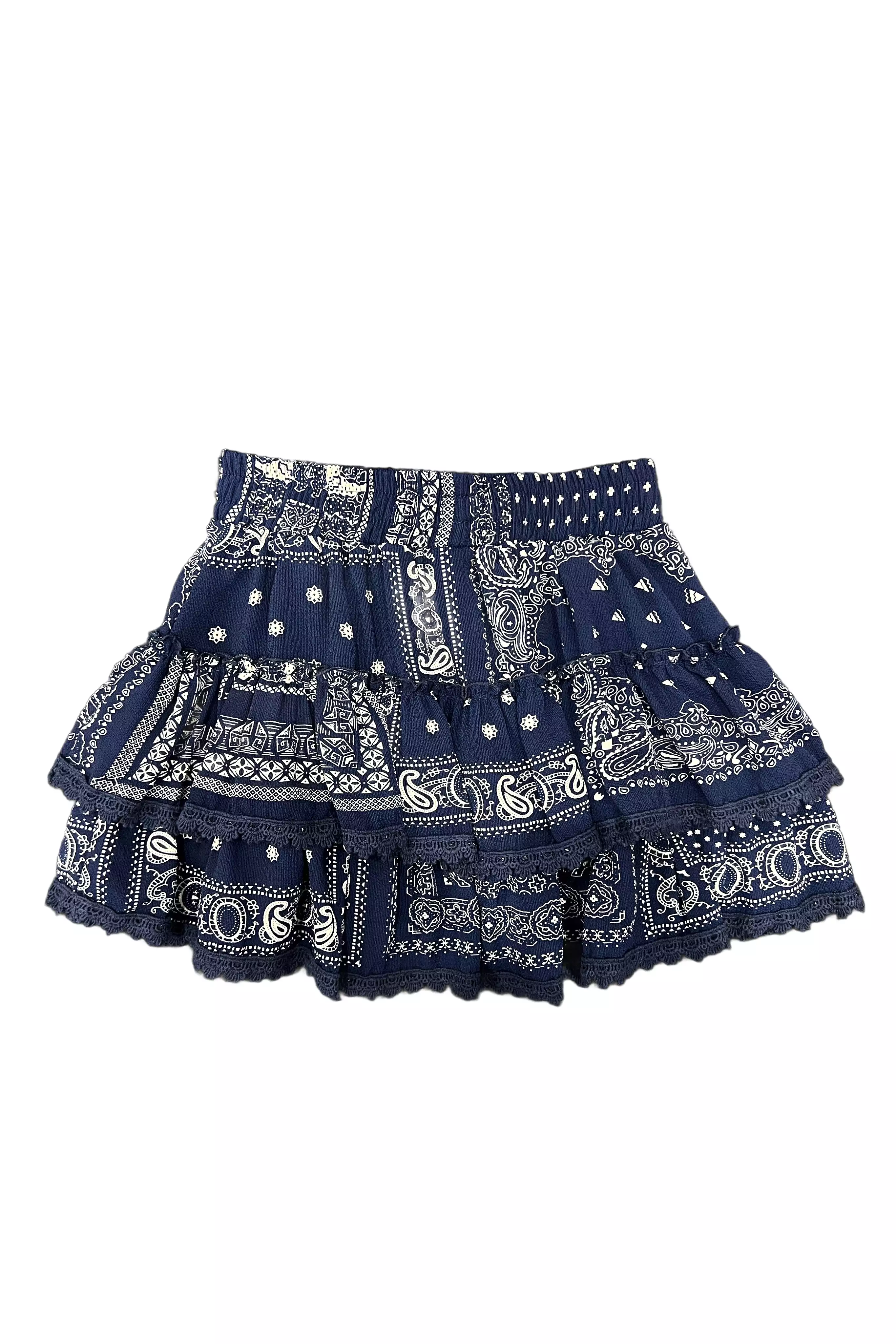 Navy Chiffon Lace Ruffle Skirt