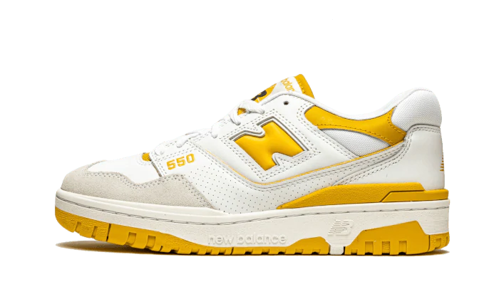 New Balance 550 Sea Salt Varsity Gold sneakers.