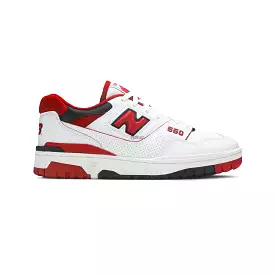 New Balance 550 sneakers, white and red colorway available in 2022.