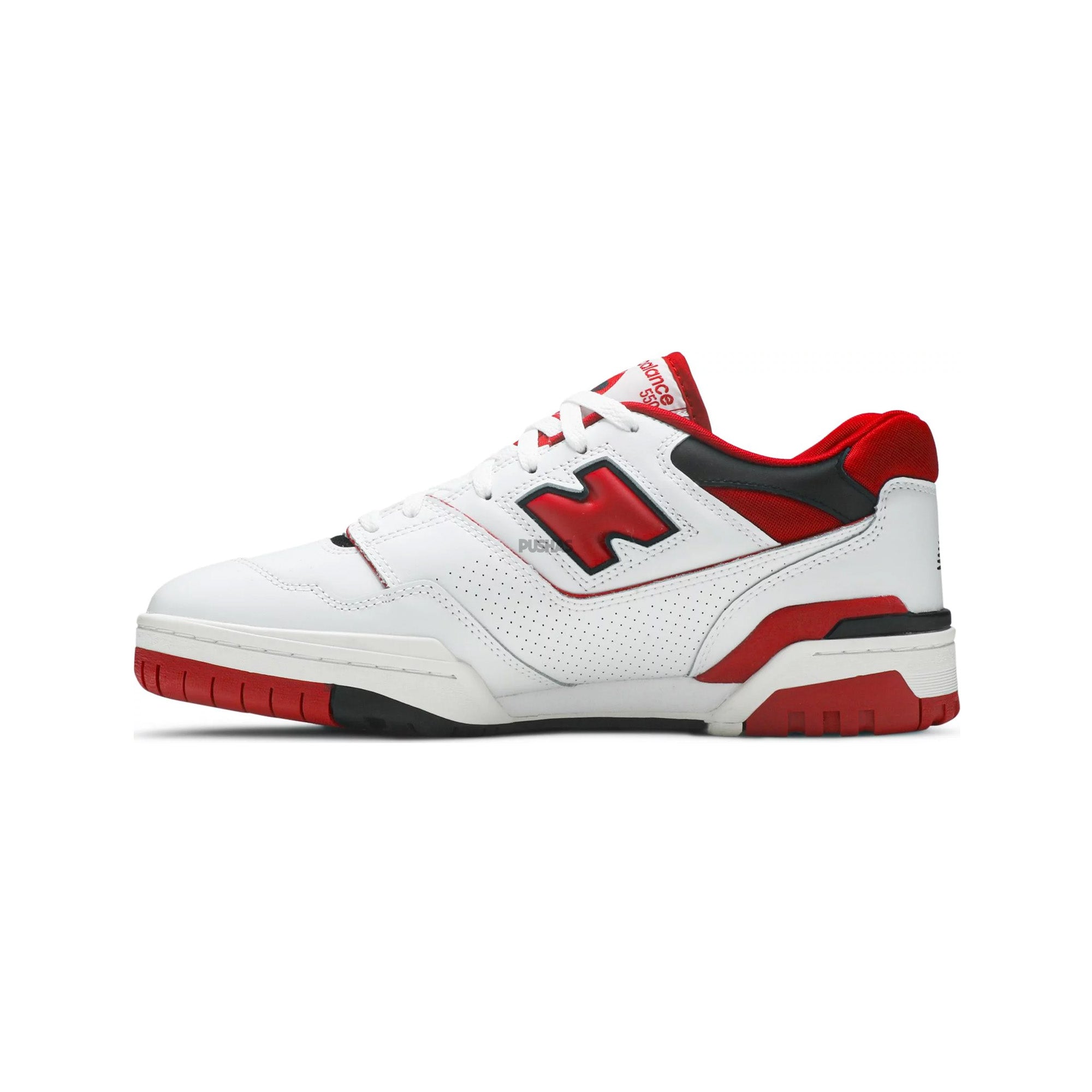 New Balance 550 sneakers, white and red colorway available in 2022.