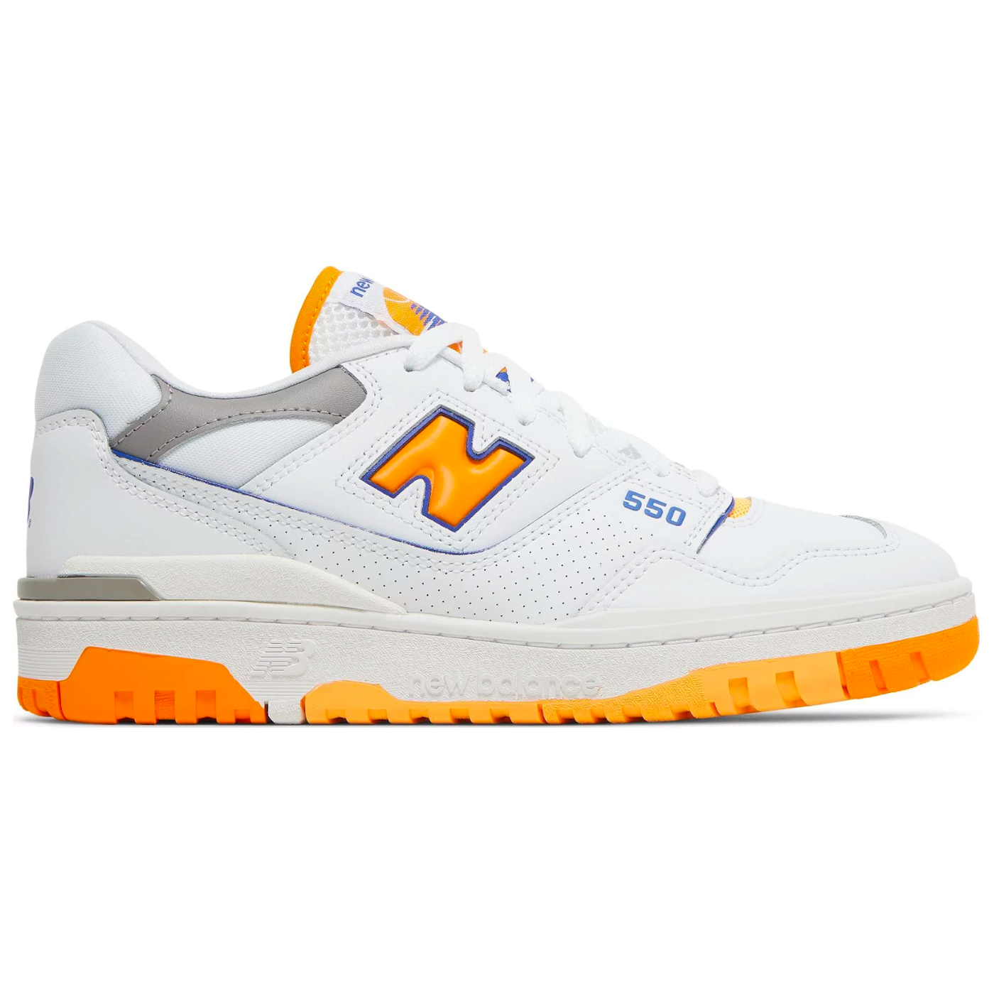 New Balance 550 White Sneakers with Vibrant Orange Details