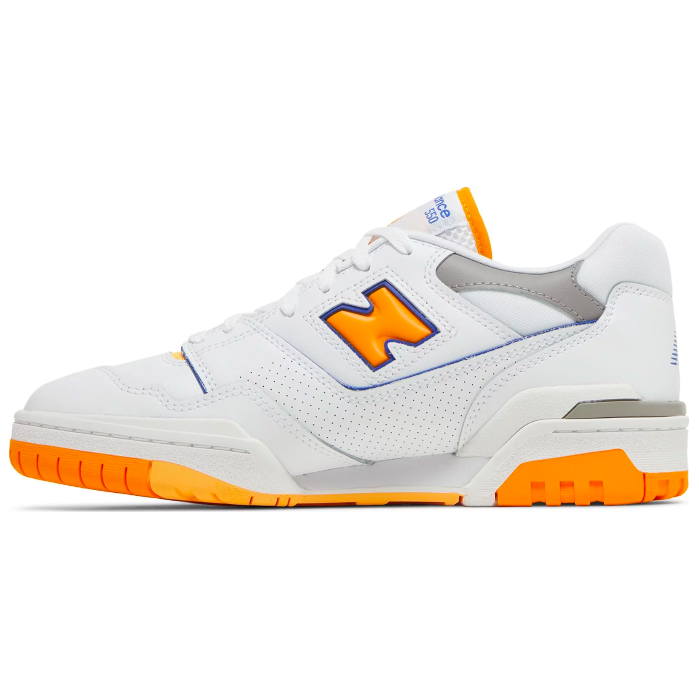 New Balance 550 White Sneakers with Vibrant Orange Details