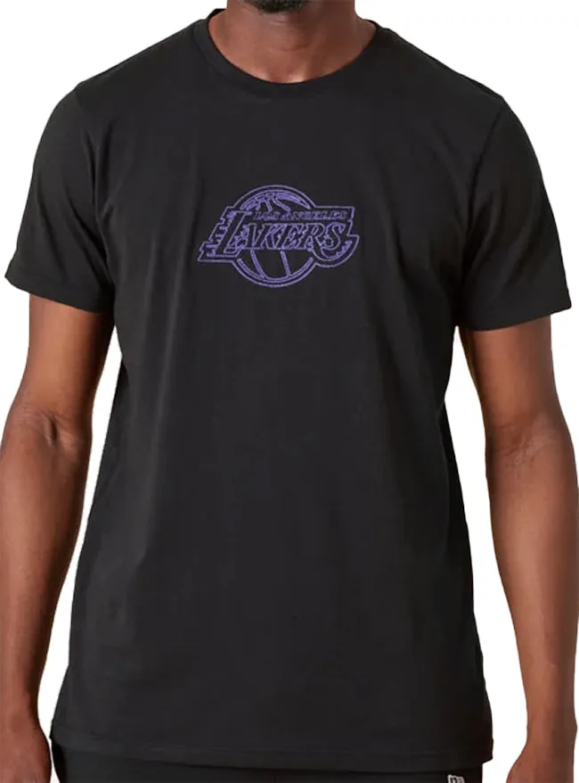 New Era LA Lakers Black Chain Stitch Mens T Shirt