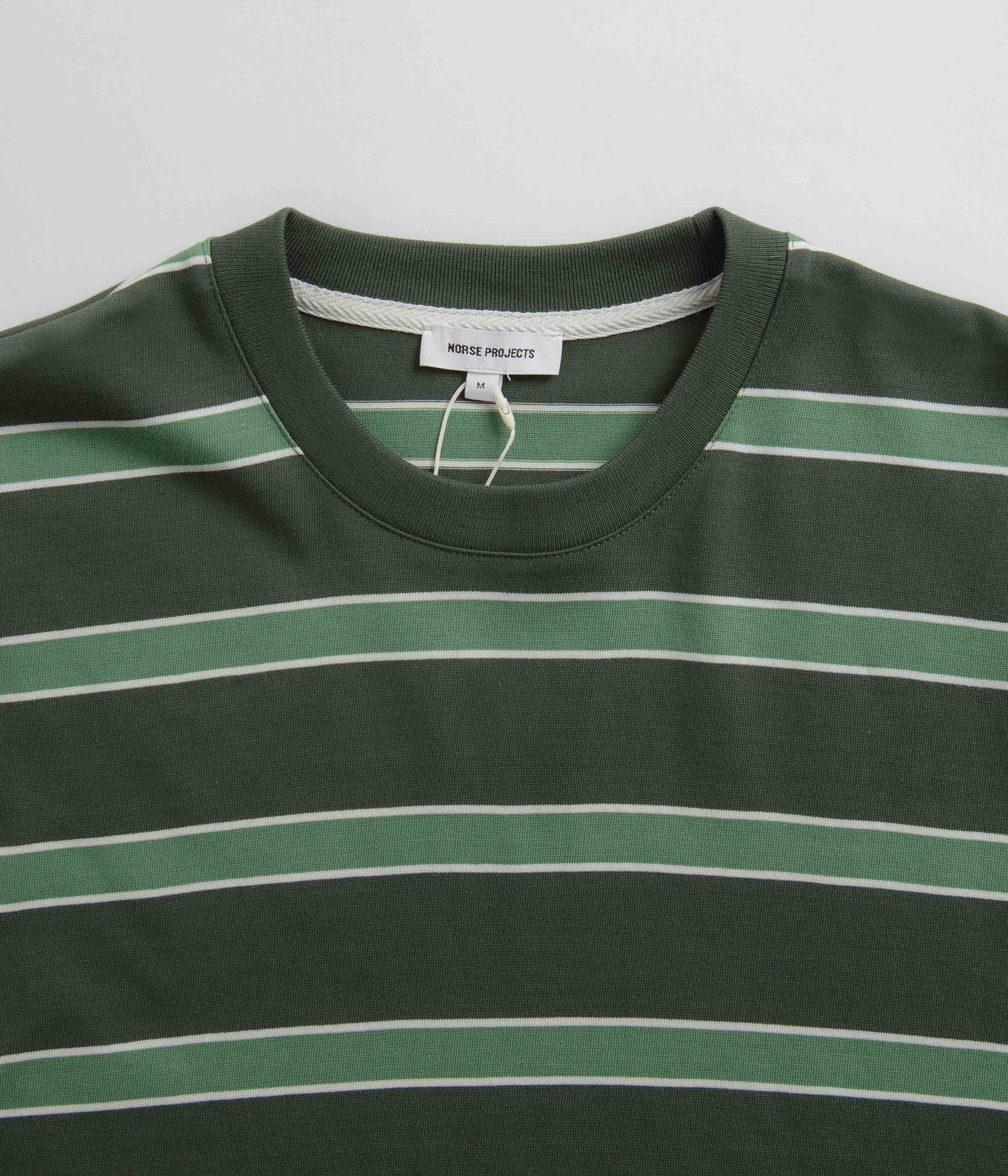 Norse Projects Organic Multicolour Stripe T-Shirt - Spruce Green.