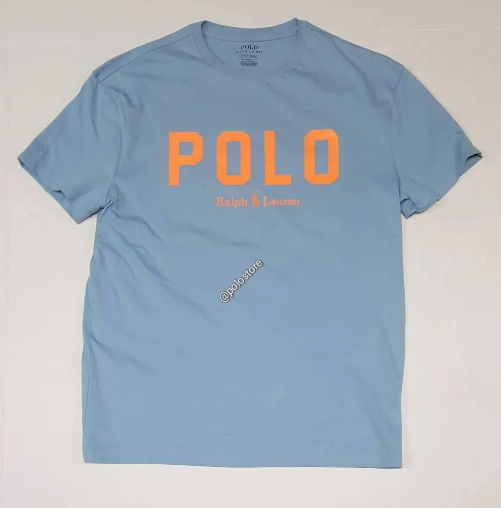 Nwt Polo Ralph Lauren Blue and Orange Spellout Classic Fit Tee