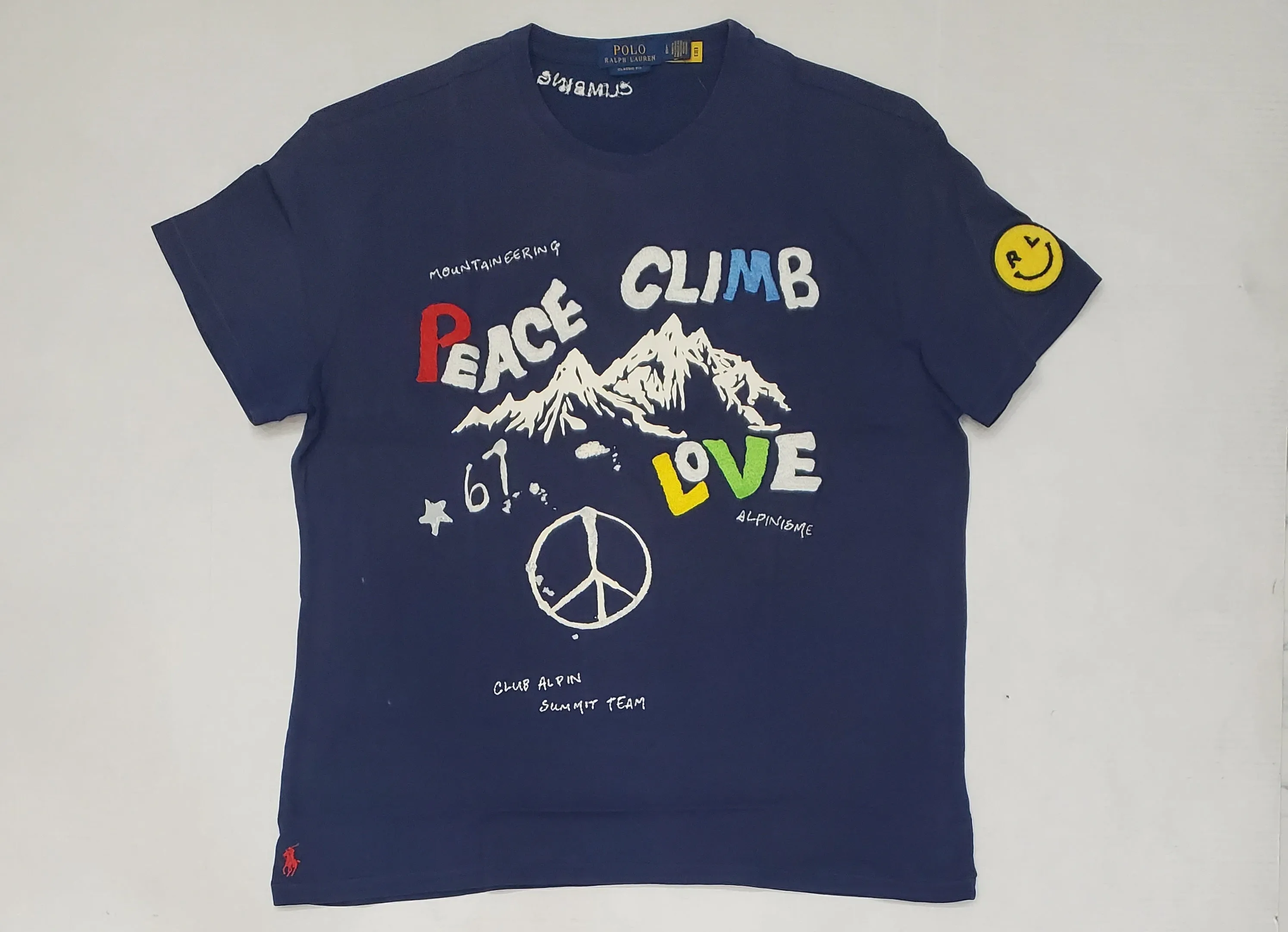 Nwt Polo Ralph Lauren Navy Peace Climb Love Embroidered Classic Tee