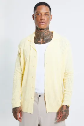 Open Ribbed Long Sleeve Stitched Shirt BoohooMAN UK