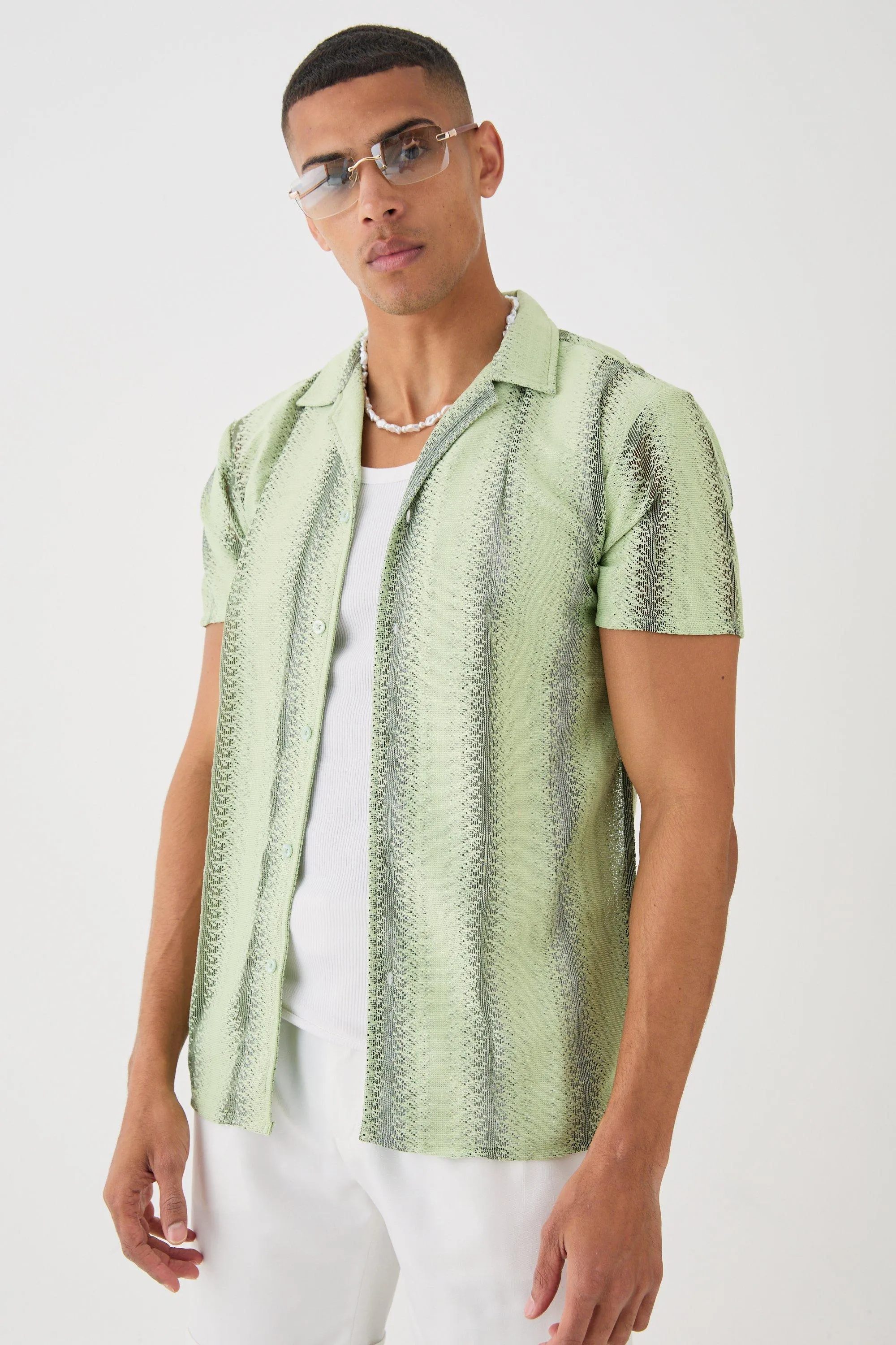 Sheer Stripe Shirt Collection at boohooMAN UK